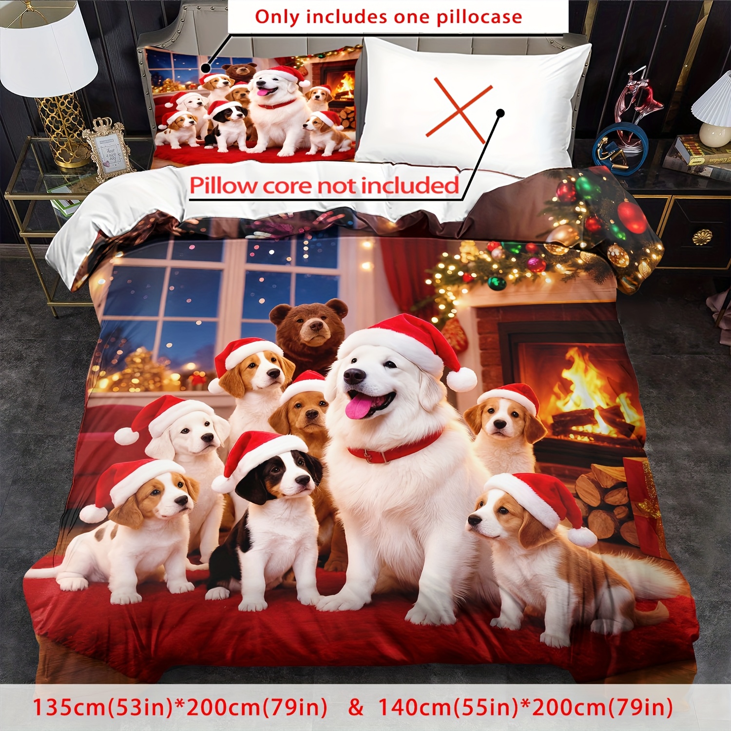 TEMU Christmas Duvet Cover Set Cute Dog Comforter Cover Bedding Animal Room Decorations Christmas Halloween Decor Quilt Cover (includes 1pc Duvet