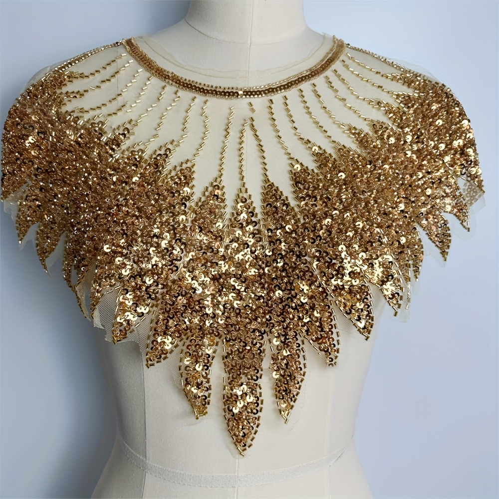 1pc Shimmering Sequined Bead Tube Embroidery Tulle Forefront Sequin Bead Embroidery Heavy Cloth Patch Wedding Dress Dress Decoration Patch