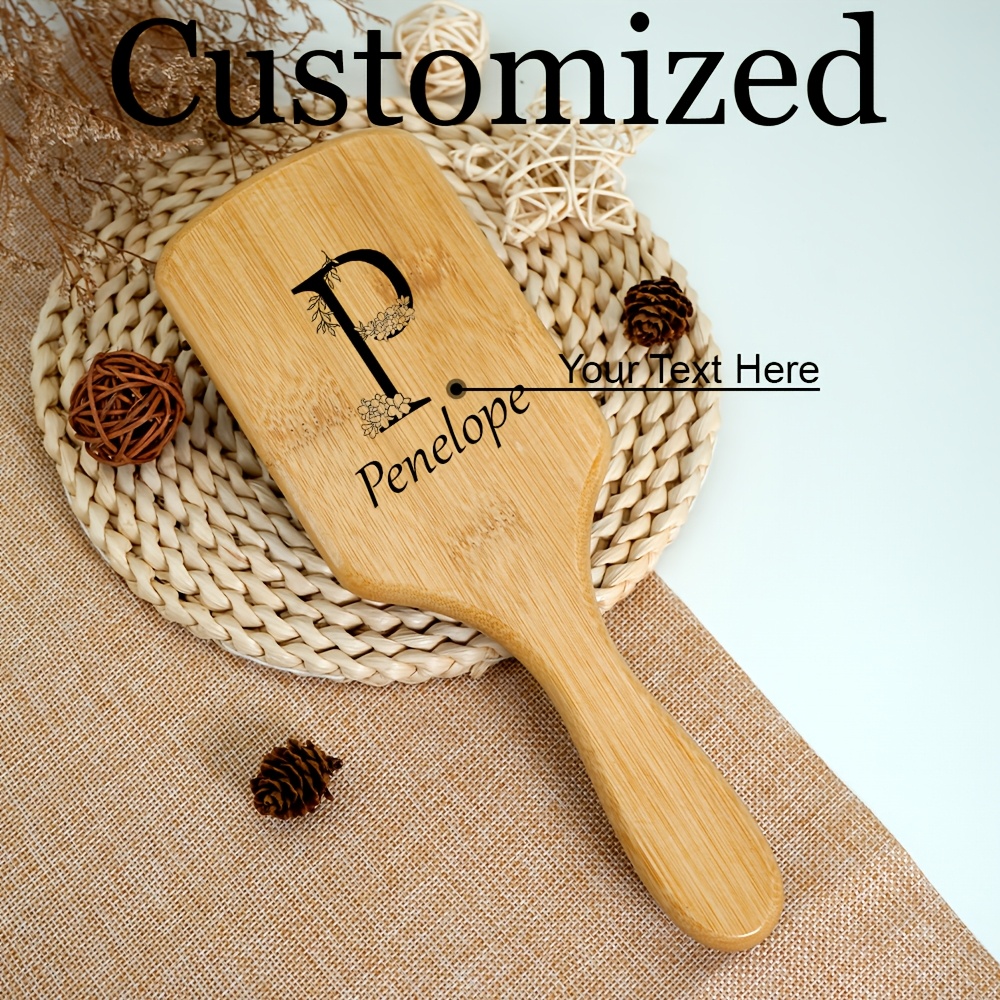 

Customized Bamboo Hair Brush With Silicone , Personalized Name Wooden Handle Massage Comb For Normal Hair, Hair Styling Tool