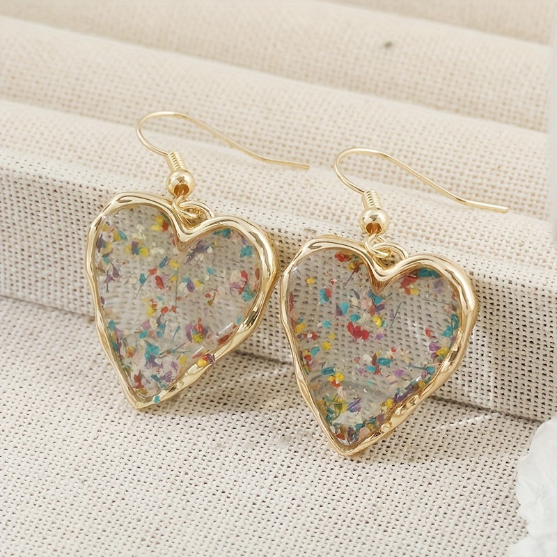E-shop Handgefertigte Pressblumen-Harzohrringe, Herz-Konfetti-Anhänger-Schmuck, Blumenohrringe, Harzohrringe, Blumen-Harz-Tropfenohrringe