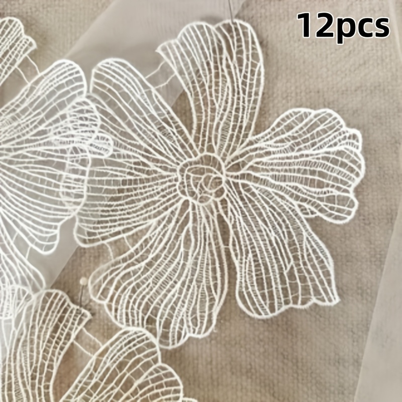 E-shop 12 Stück Elegante Weiße Spitzenblumen Applikationen, Exquisite Milchfaser Stoff Laminat Blätter, Zarte Blumige Dekorative Stoffflicken, Geeignet