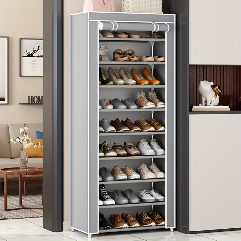 

Space-saving 10-tier Shoe Rack With Dust Cover - Large Capacity, Easy , Metal & Fabric Construction For Home And Closet Organization