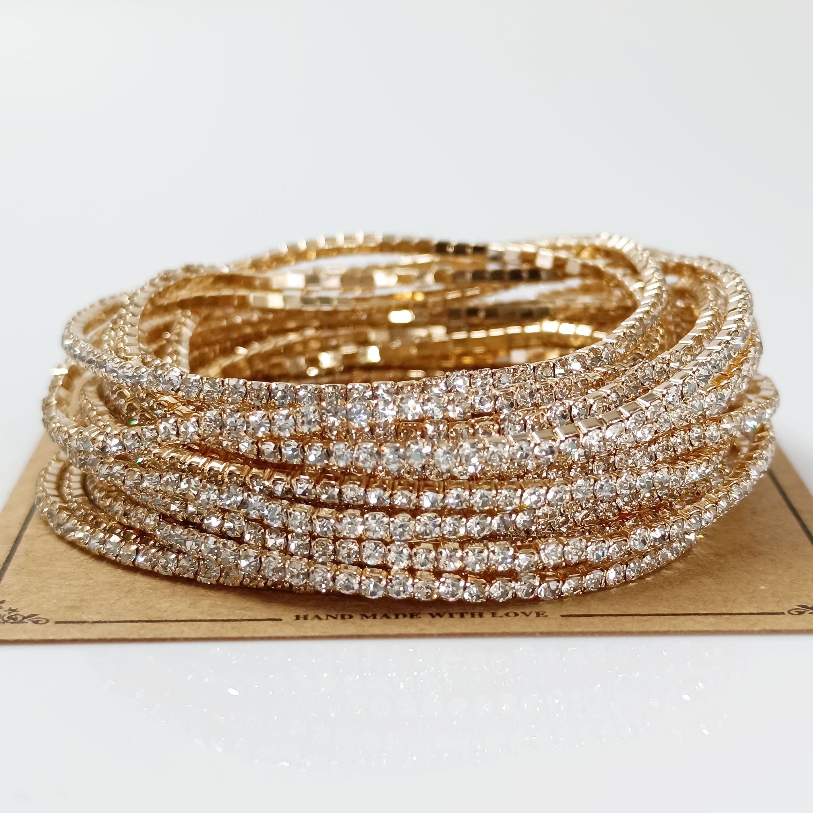 Image of 20pcs Set Of Shiny Artificial Rhinestone Elastic Bracelets With Cards, Suitable For Men And Women, Nightclub Decoration, Golf Bracelet, Wedding Jewelry