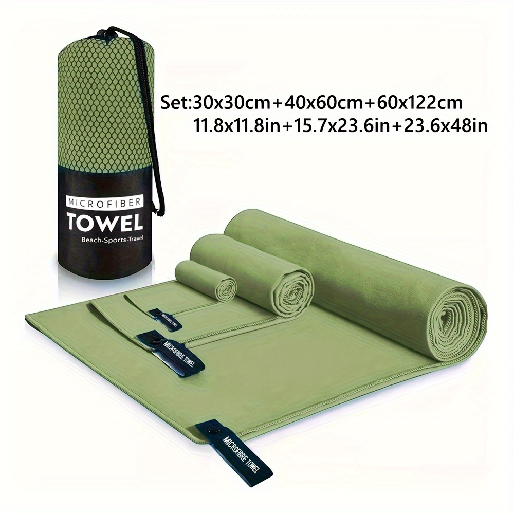 TEMU Dry - Set Of 3 Lightweight Microfiber Towels Bag, 30x30cm, 40x60cm, 60x122cm - Dry For Camping, , Gym, Backpacking, , Battery