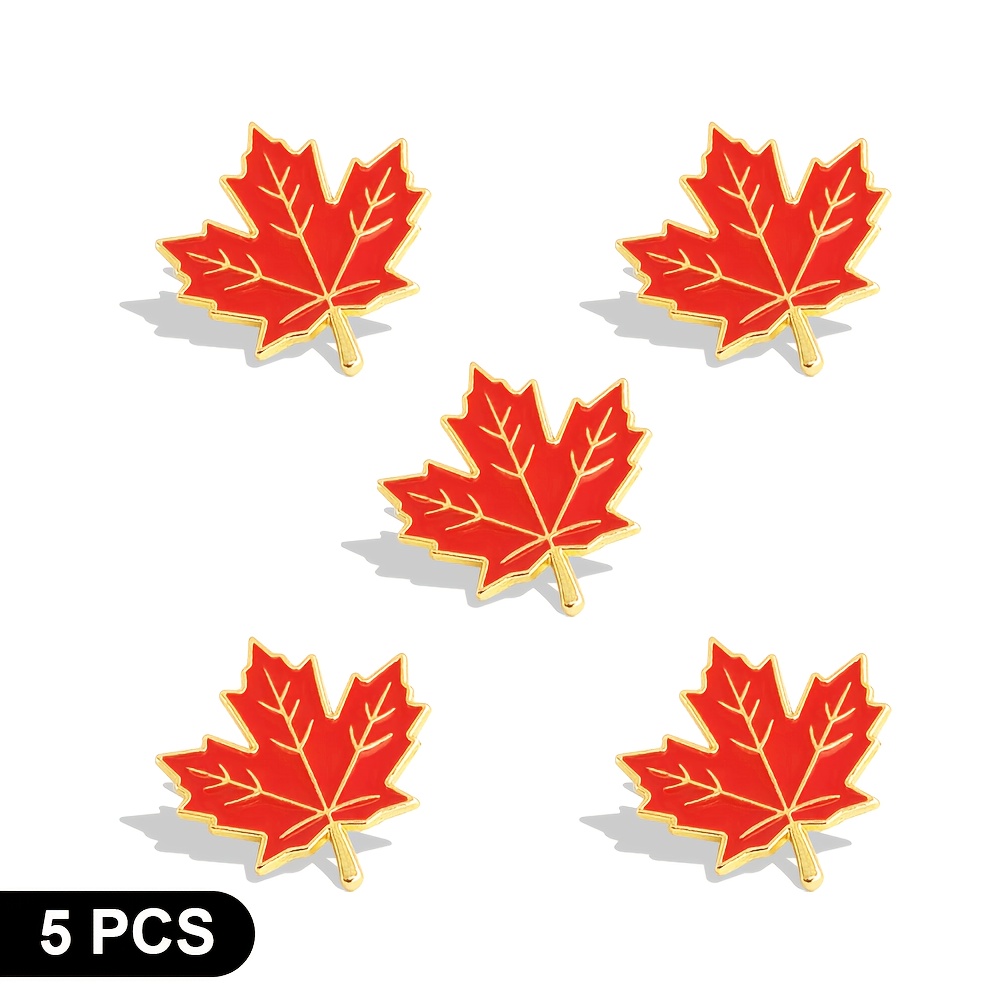 TEMU 5pcs Leaf Enamel Pins - Canada Identifier Commemorative Badges, Accessories For Sweaters, Hats, And Bags, Patriotic Exchange Pin Collection Gift