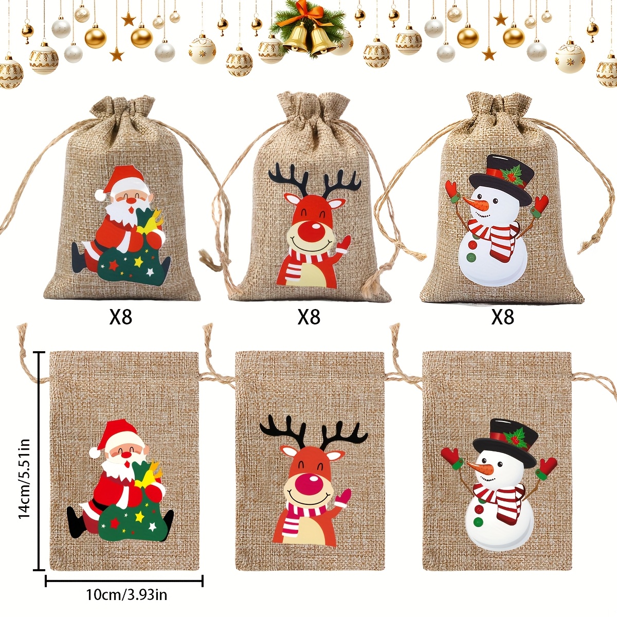 TEMU 24pcs Christmas Burlap Gift Bags, Christmas Drawstring Bag Packs,24 Days Hanging Christmas Advent Calendar,christmas Tree Decor Gift Bags,treat