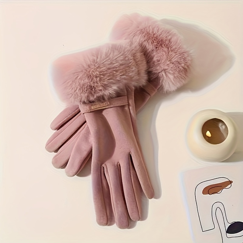 Light Luxury Metal Label Plush Faux Warm Gloves