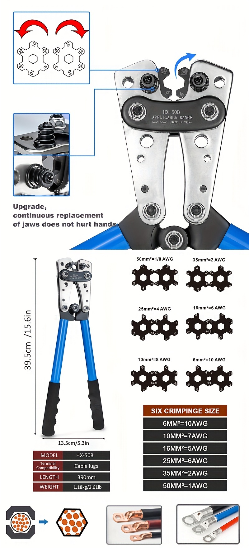 Battery Cable Crimping Tool Battery Cable Lug Crimping Tool Kit With Cable  Cutter,Wire Crimper For Awg 8 1 0 Wire Cutters