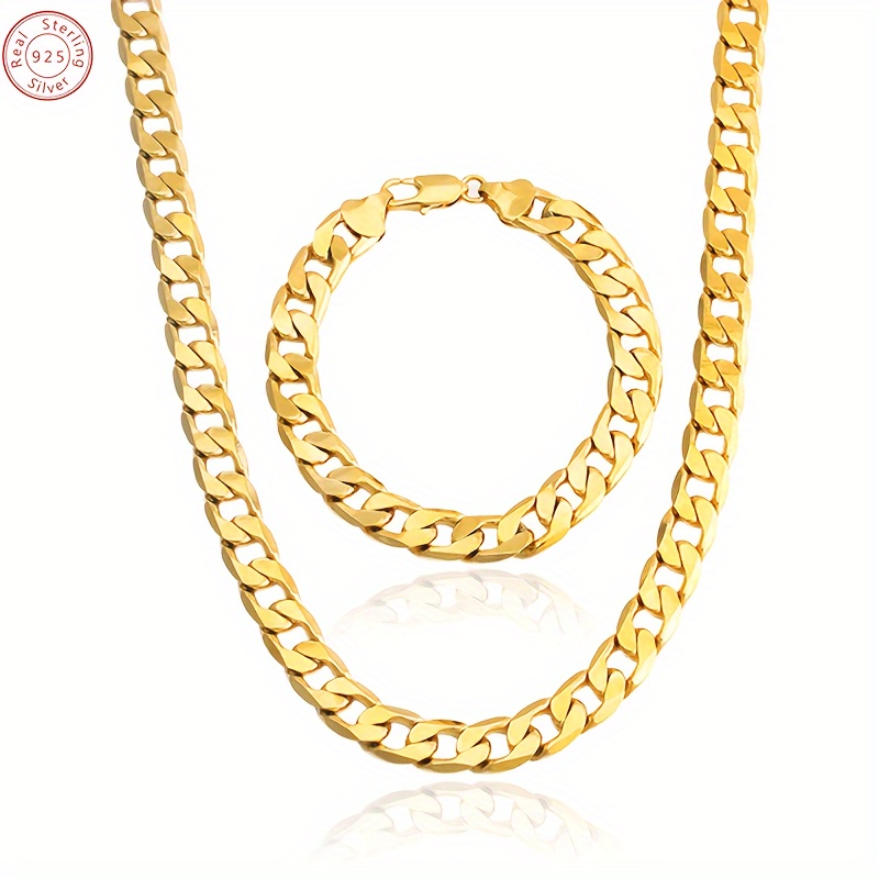 

925 18k Gold Necklace Bracelet Set, Suitable For , Girlfriend, Her, Mother, Christmas , , , - Including Box Set