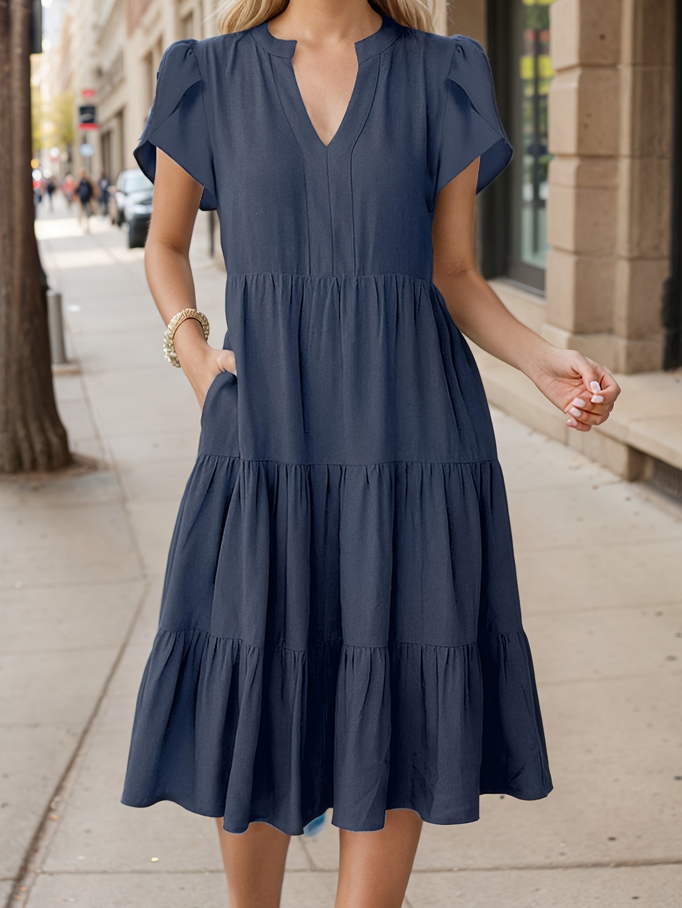 green emerald velvet dress PRETTYGARDEN Women's Casual Midi Dresses Square Neck Short Sleeve Smoc main image 0