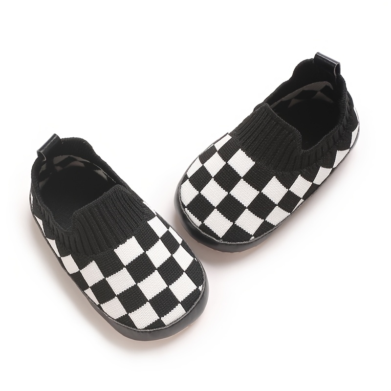 1 Pair Unisex Infant Casual Slip-On Shoes, Plaid & Solid Color, Comfortable Lightweight Non-Slip Walking Footwear for Indoor & Outdoor, Fabric Upper, Cloth Insole, Spring/Fall Collection