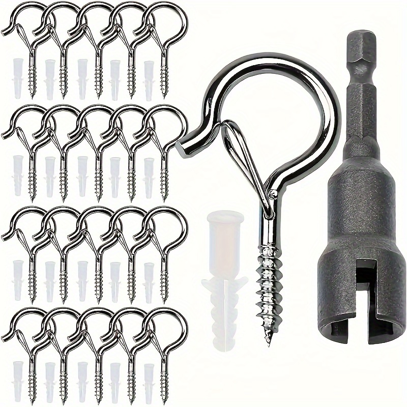 E-shop 41-teiliges Q-förmiges Federhaken-Set mit Schraubenschlüssel, 20 Stück Schafsauge-Haken + 20 Stück Kunststoff-Expander + 1 Stück