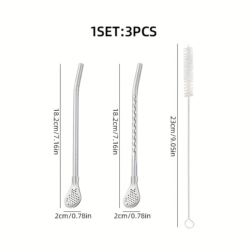 TEMU ステンレス製ストロースプーン＆スプーン、取り外し可能なステンレスフィルターストレーナー付き、ジュース・フィルター用ストロー、ストローブラシ付き - 耐久性抜群の多機能デザイン、再利用可能な茶葉スクープ、マディグラコーヒスターラー、飲み物アクセサリー...