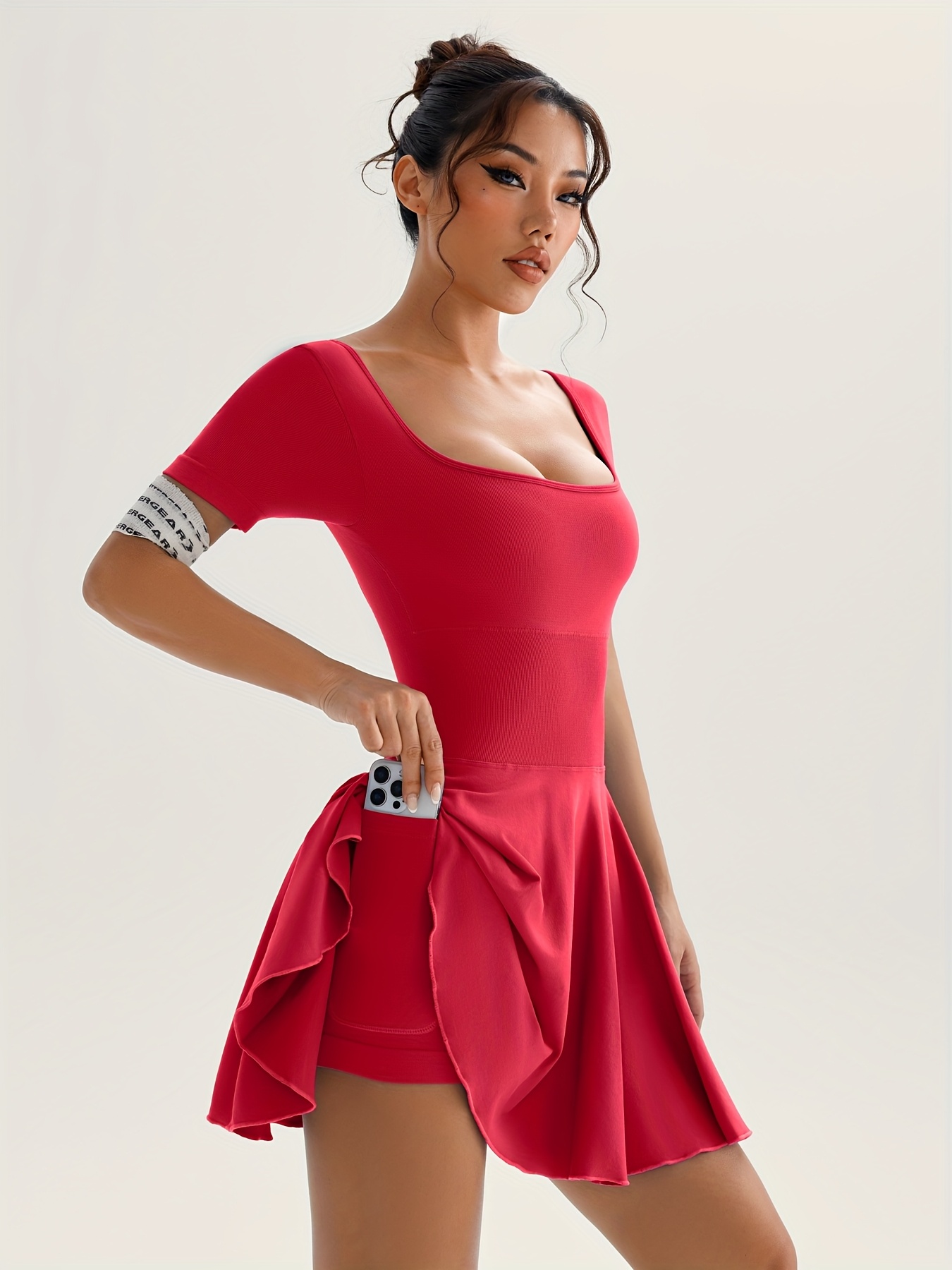 ladies short sleeve sports dress neckline offering - Temu