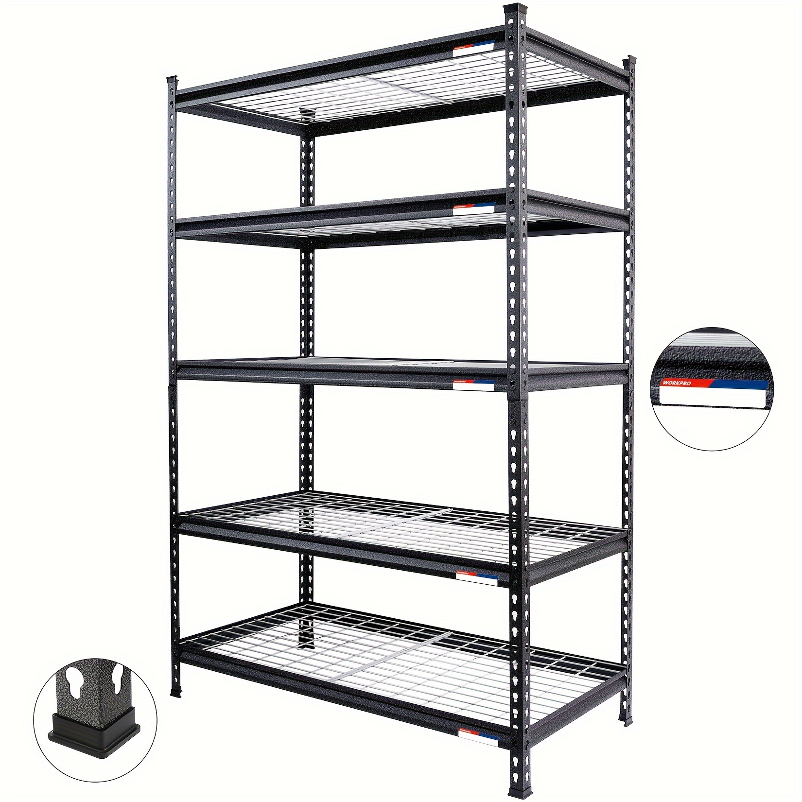 

Workpro 5-tier Metal Storage Shelving Unit, 48"w X 24"d X 72"h, Adjustable Storage Rack Heavy Duty Shelf, 4000 Lbs Load Capacity (total), For Garage, Kitchen, Bathroom, Warehouse, Black/sliver