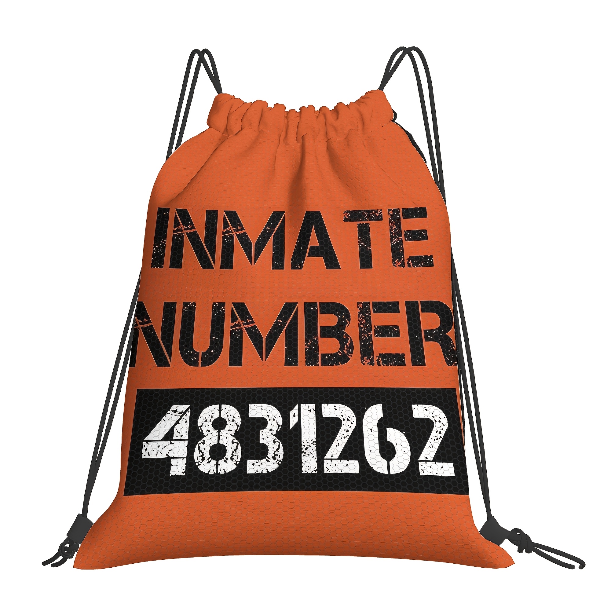 TEMU 2d Flat Drawstring Pouch, Prison Halloween Costume Portable Travel Drawstring Backpack Lightweight Reusable Storage Bag, Suitable For Use