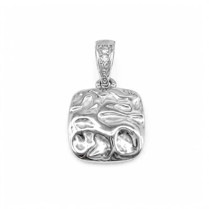 Women's Hammered Square Stainless Steel Zirconia Pendant Necklace