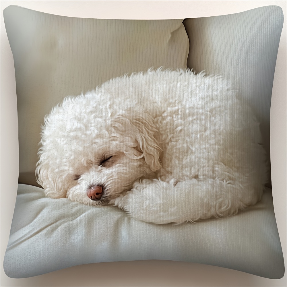 

1pc Vintage Bichon Frise Dog Throw Pillow Cover, Double-sided Print, Zipper Closure, Machine Washable, Polyester Decorative Cushion Case For Room Types, Woven Fabric, No Insert