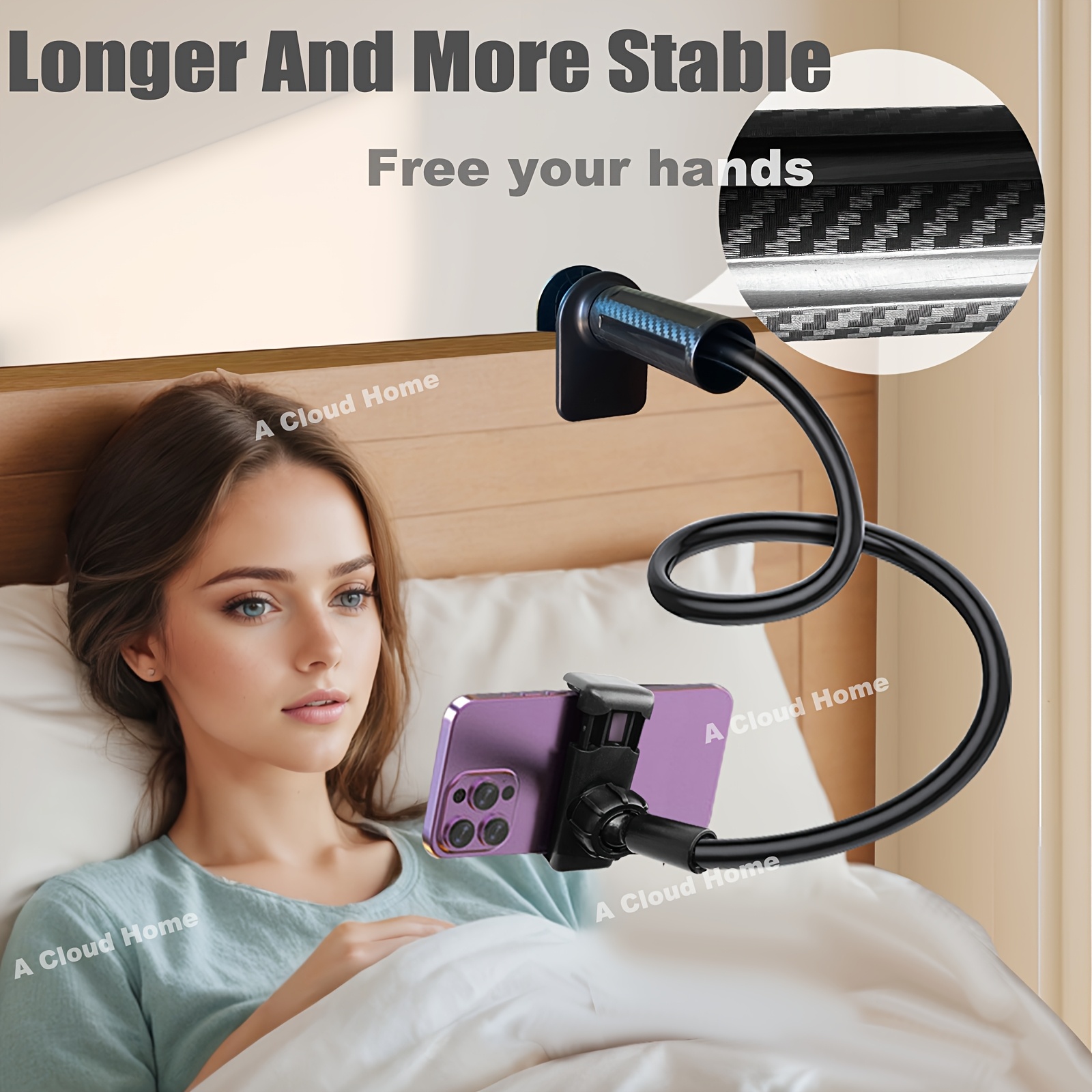 

1pc 360° Flexible Gooseneck Arm Clamp Mount, 39-inch Waterproof Abs Phone Holder Stand For 4-6.7" Devices, Bedside And Desk Mobile Support Bracket