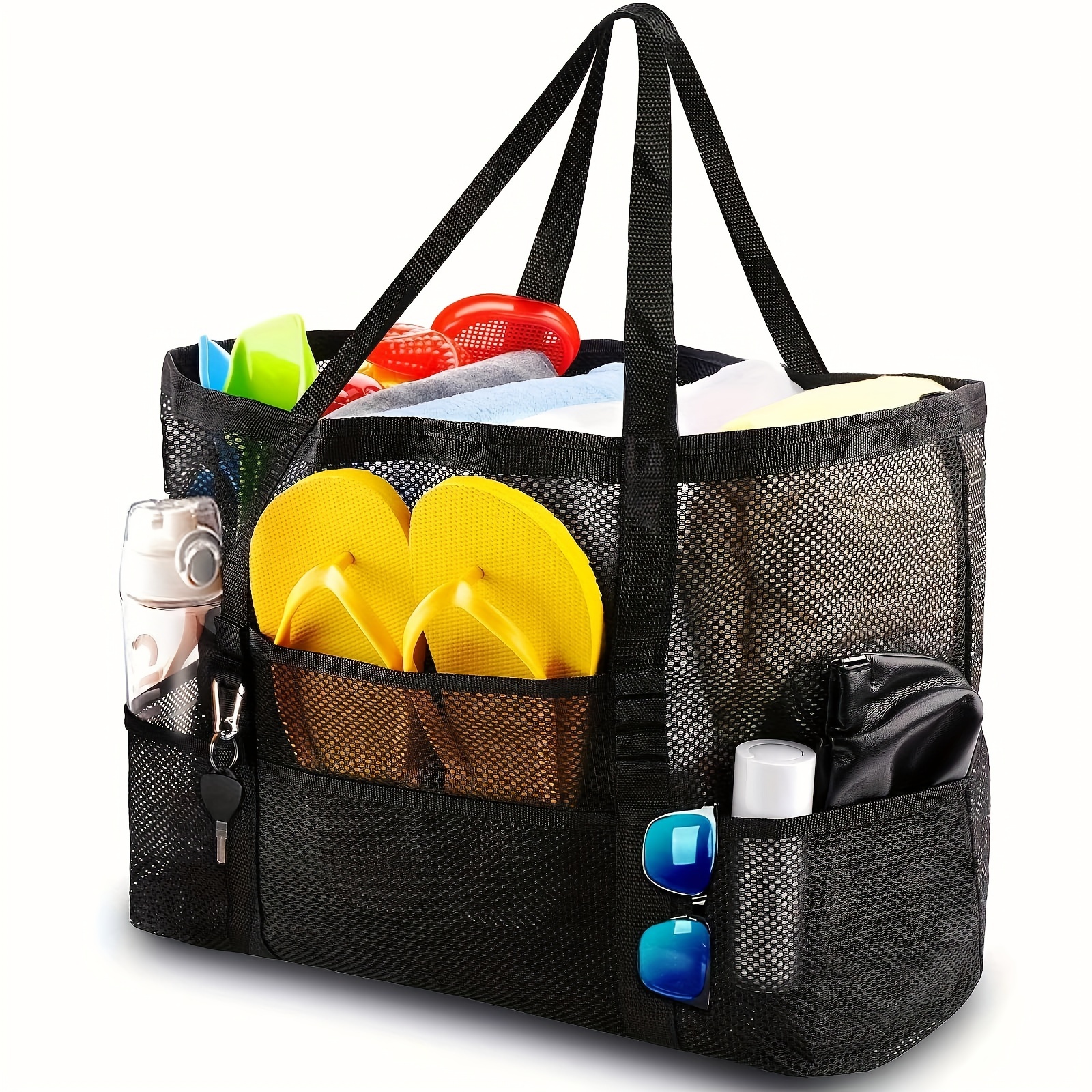 

Extra-large Mesh Beach Tote - Pvc, Foldable & Portable For Pool, , Toys & Vacation - Black