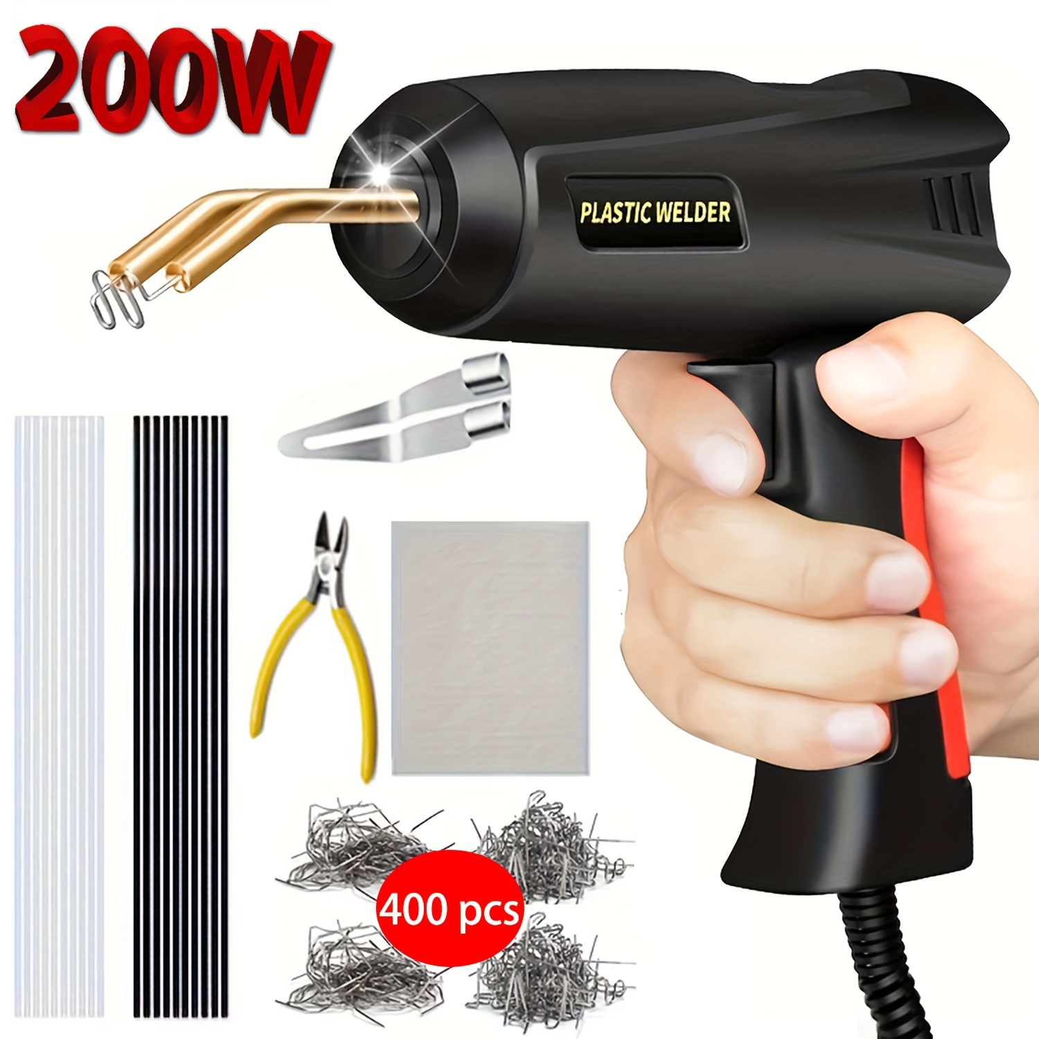 200w   plastic welder kit 400pcs hot stapler welding machine car bumper repair kit 2in 1 plastic welder soldering gun with weld rods 4 types   for bumper kayak plastic product repairs