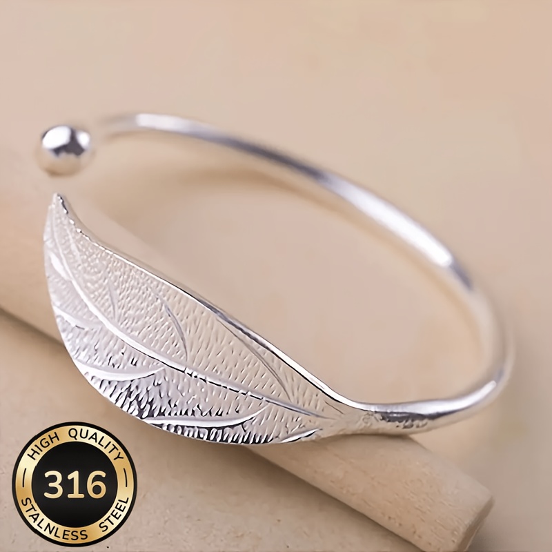 TEMU Women's Elegant Leaf-shaped Bracelet, Steel Material - Suitable For Daily Wear And Parties