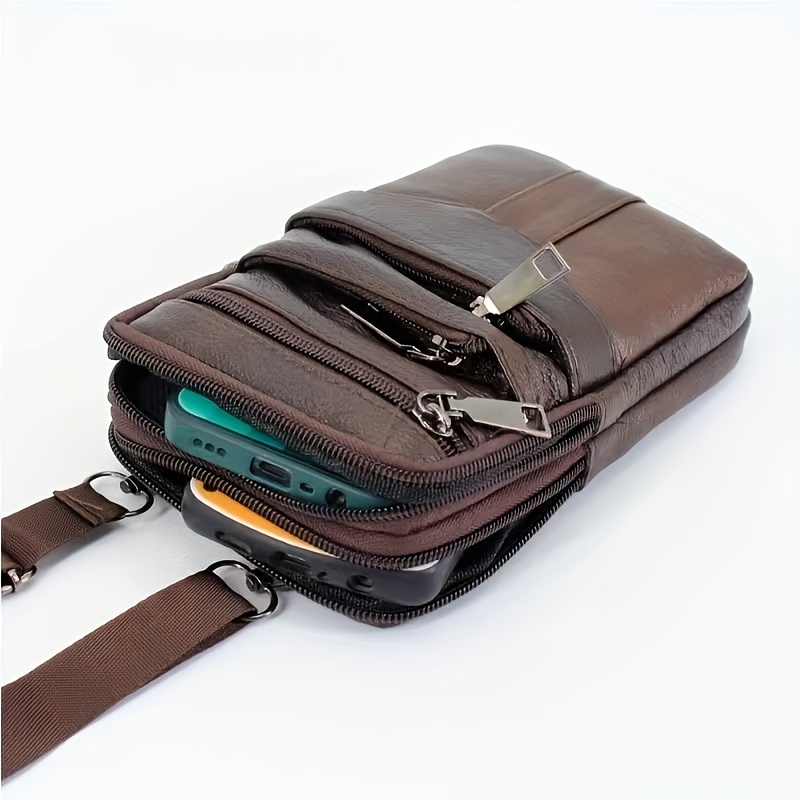 

Men's Retro Waist Bag, Genuine Leather Top Layer Cowhide Sling Bag Solid Color Business Belt Pack For Daily