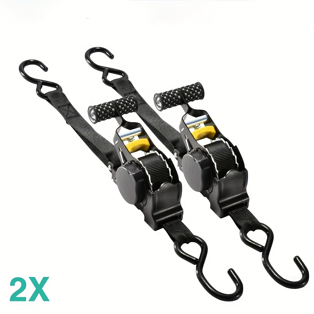 2pcs black automatic retractable cargo straps with heavy duty tensioner automatic retractable ratchet tie down strap with s hooks quick release   nylon material rust proof non slip wear resistant no   perfect gift