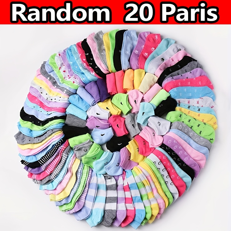 TEMU Random Color 20 Pairs Of Candy-colored Socks, Candy-colored Ankle Socks For Valentine's Day, Ladies' Stockings And Socks, Fashionable And
