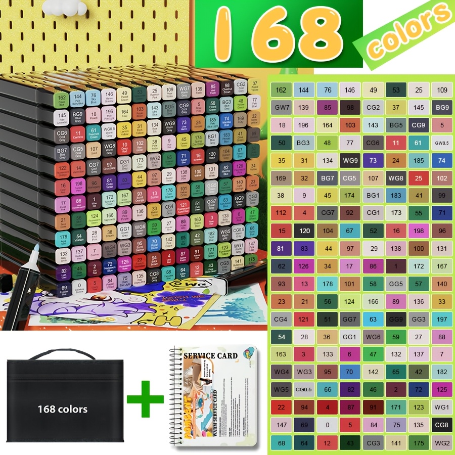 E-shop 168-teiliger Künstler-Filztusche-Marker mit Doppelspitze, professioneller Malmarker für Erwachsene, Markerstift, Zeichenstift, geeignet für