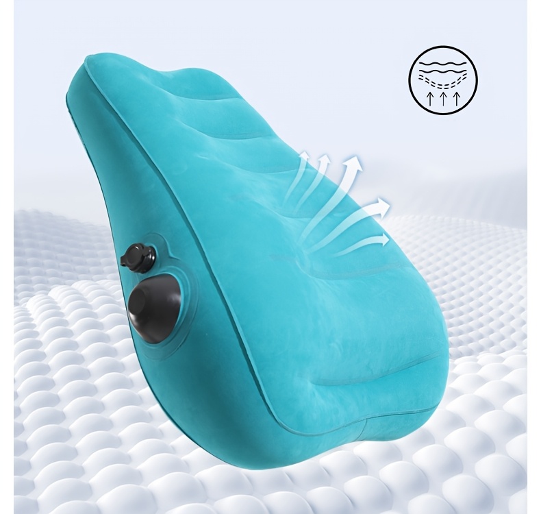 teal inflatable lumbar support pillow ergonomic   with pressure relief design for long distance flights high speed trains office use washable synthetic fiber   season   flight   accessory   design inflatable travel pillow Product details 20