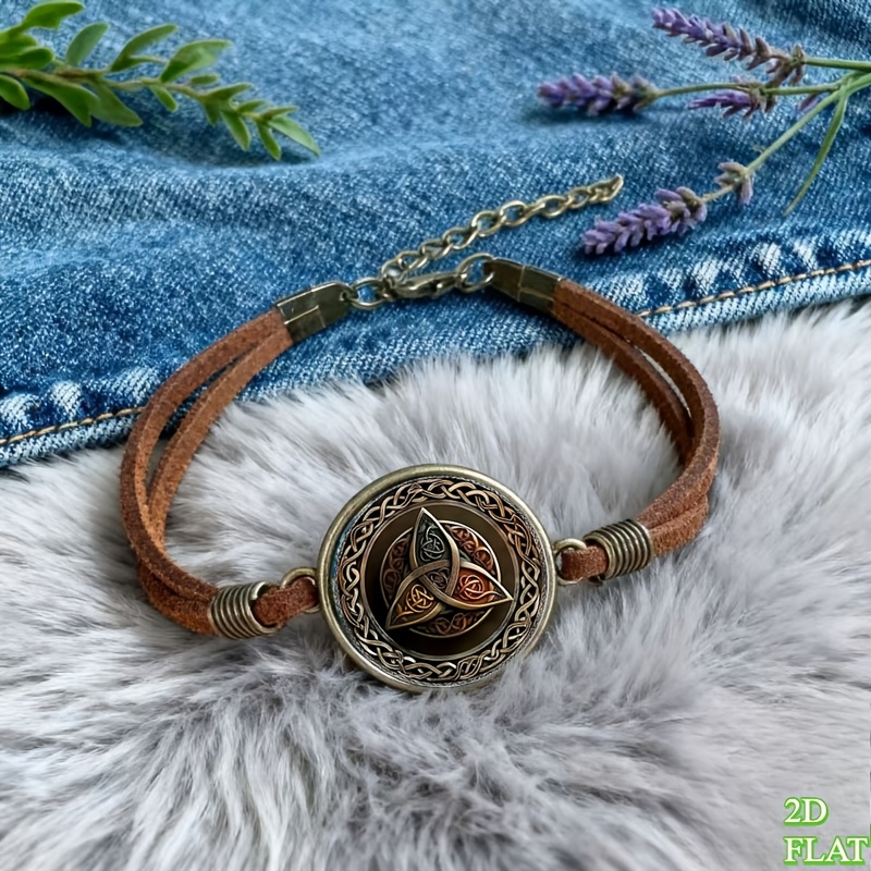 TEMU Pulsera de brazalete redonda de vidrio con celta vikingo 2D, aleación de , unisex, decoración para coche o muebles del hogar, regalos de