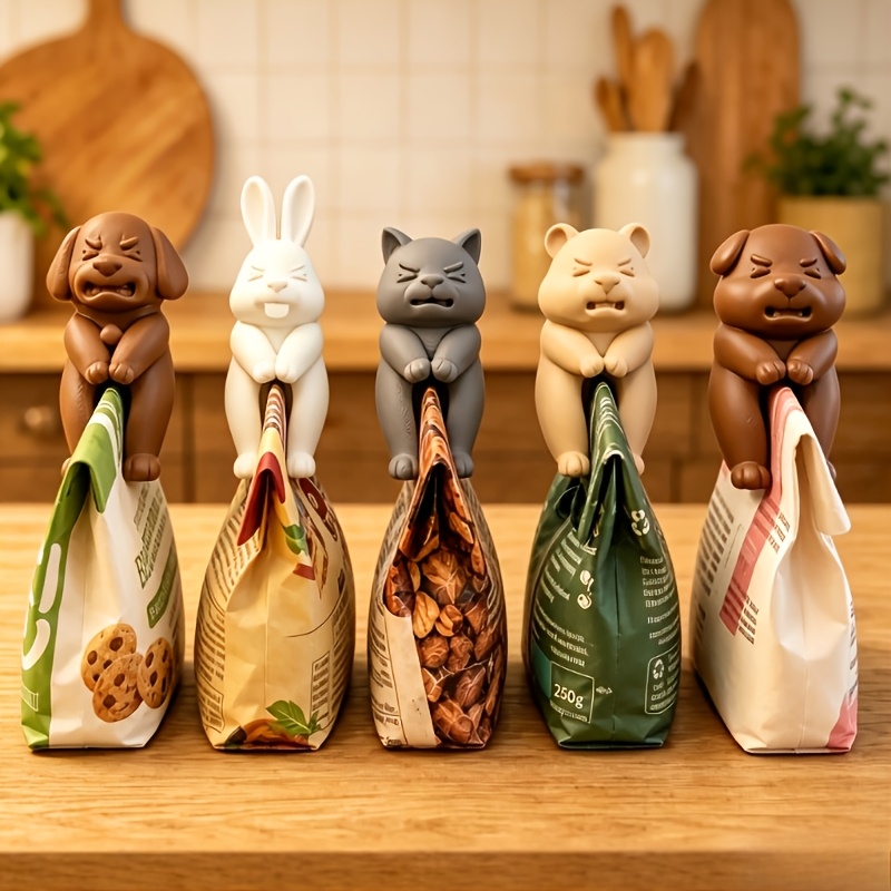 Creative 3d Animal Squad Snack Sealing Clips, Multi-style Cute Puppy Rabbit Gray Cat Bear 3d Sealed Clips, Food Packaging Bags Moisture-proof Clips, Bags Sealing Artifacts Cute Home Daily Small Gifts