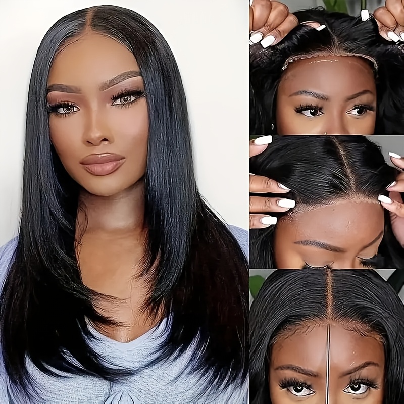 glueless brazilian human hair wig for women 150 density straight 5x5 hd transparent lace front with hairline knots details 1