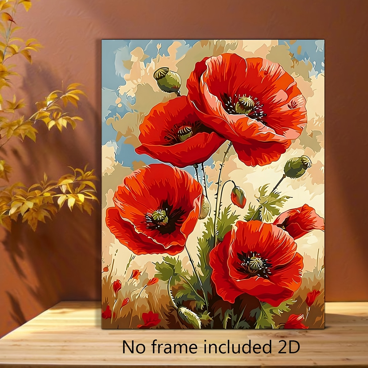 E-shop 2D Flach, 2D Flach, . Leinwandgemälde, Lebendige rote Mohnblumen im Zahlenstil für Zuhause Schlafzimmer Wohnzimmer Zimmer Bauernhof, Hotel Café