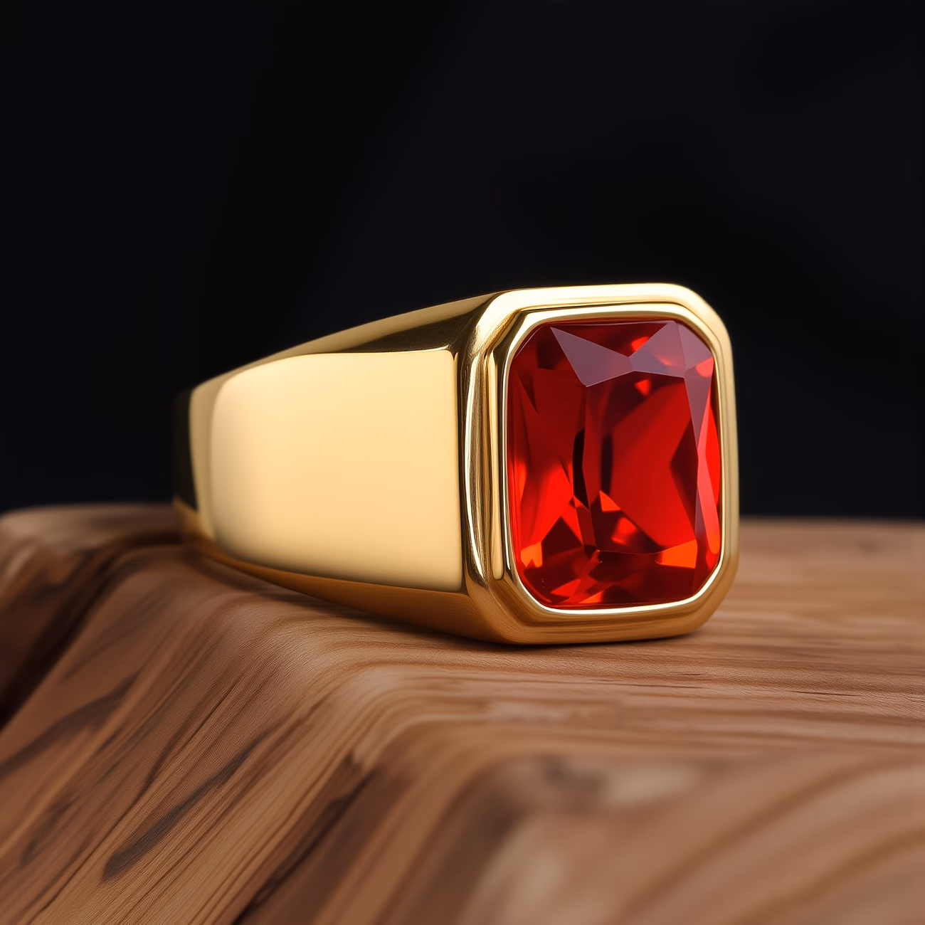 Red Stone Gold Band Ring
