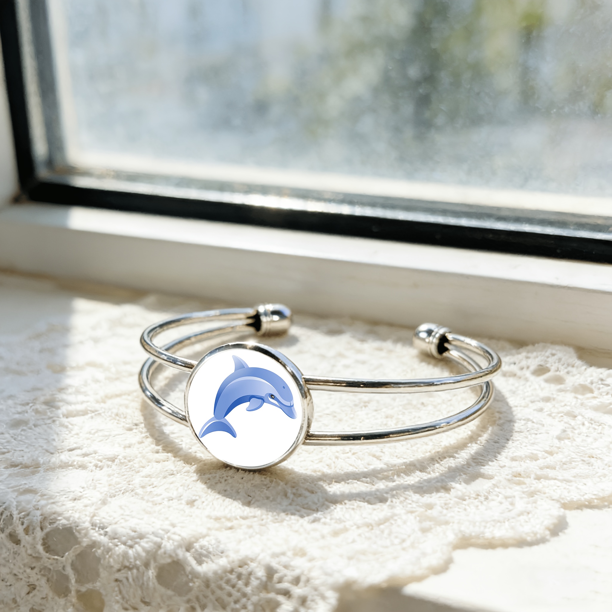 Adjustable Open Bangle Circular Time Gemstone Inlaid Bangle