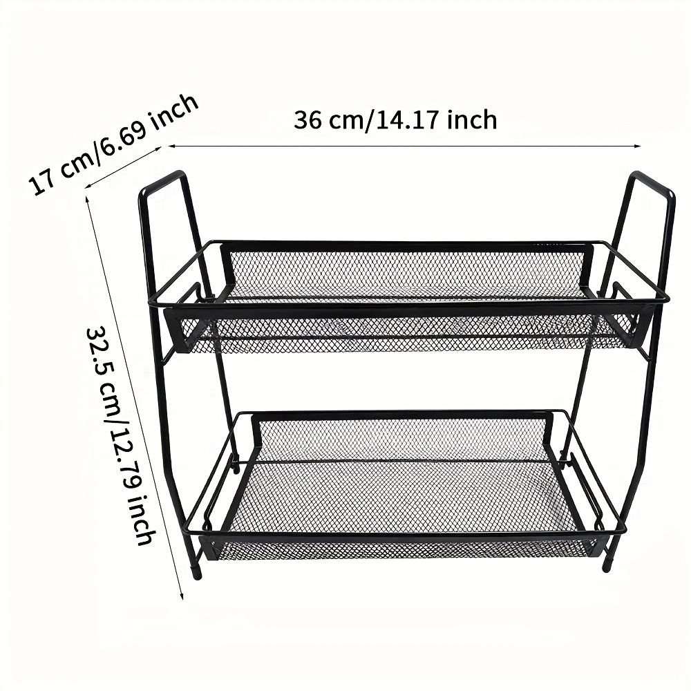 TEMU 1pc Wrought Iron Double-layer Bathroom Shelf, Desktop Organizer, Large Capacity Multi-functional Storage Rack For Kitchen And Bathroom
