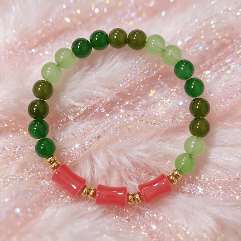 Gradient Green Toned Beaded Bracelet, Versatile Daily Accessory