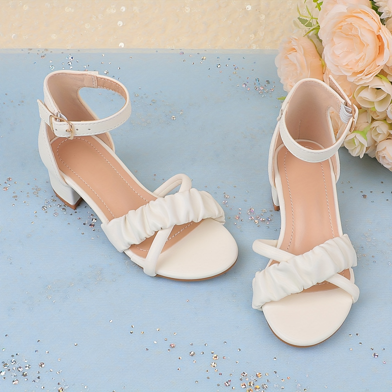 chic white girls summer sandals block heel open toe Temu Germany