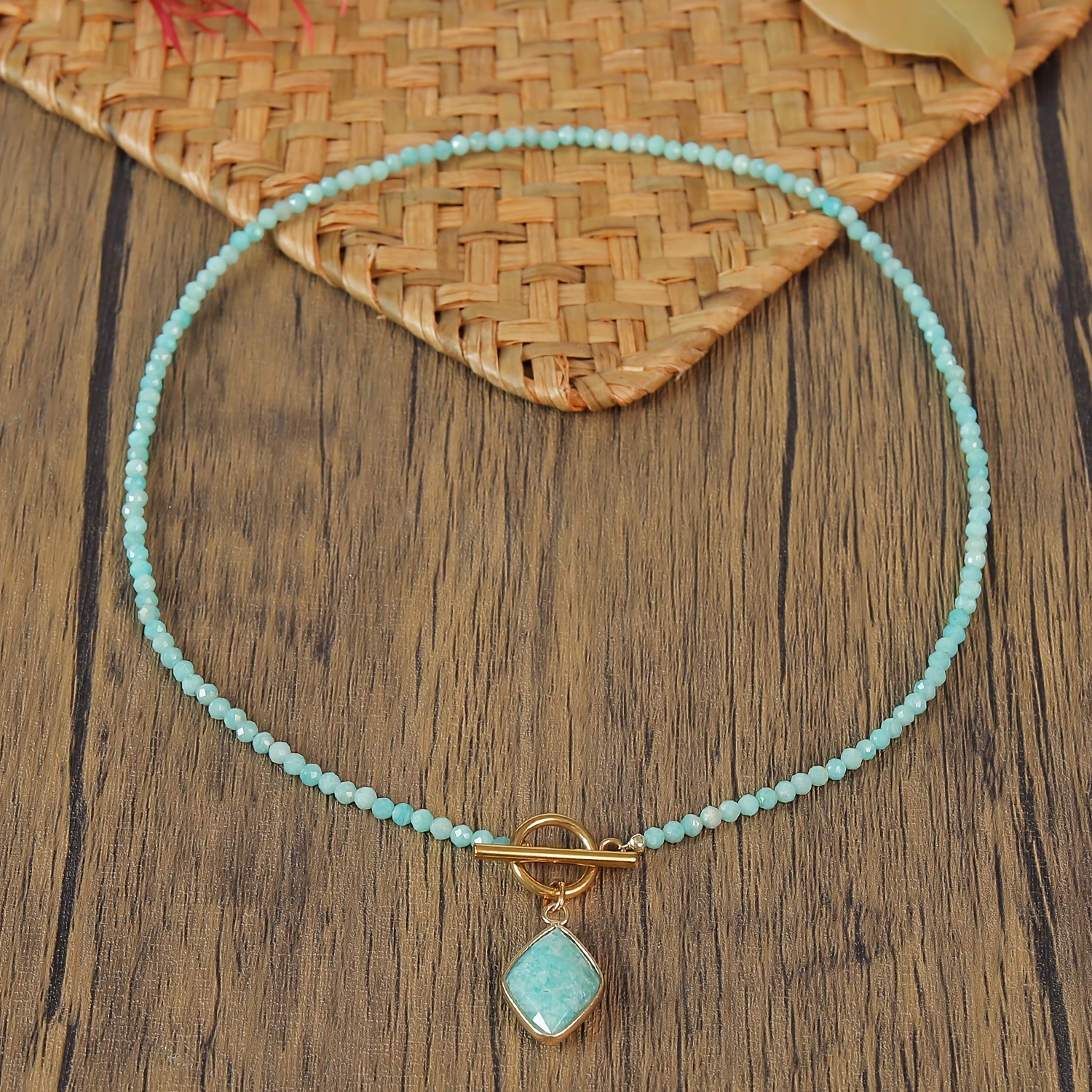 Minimalist Amazonite Rhombus Pendant Necklace, Unisex