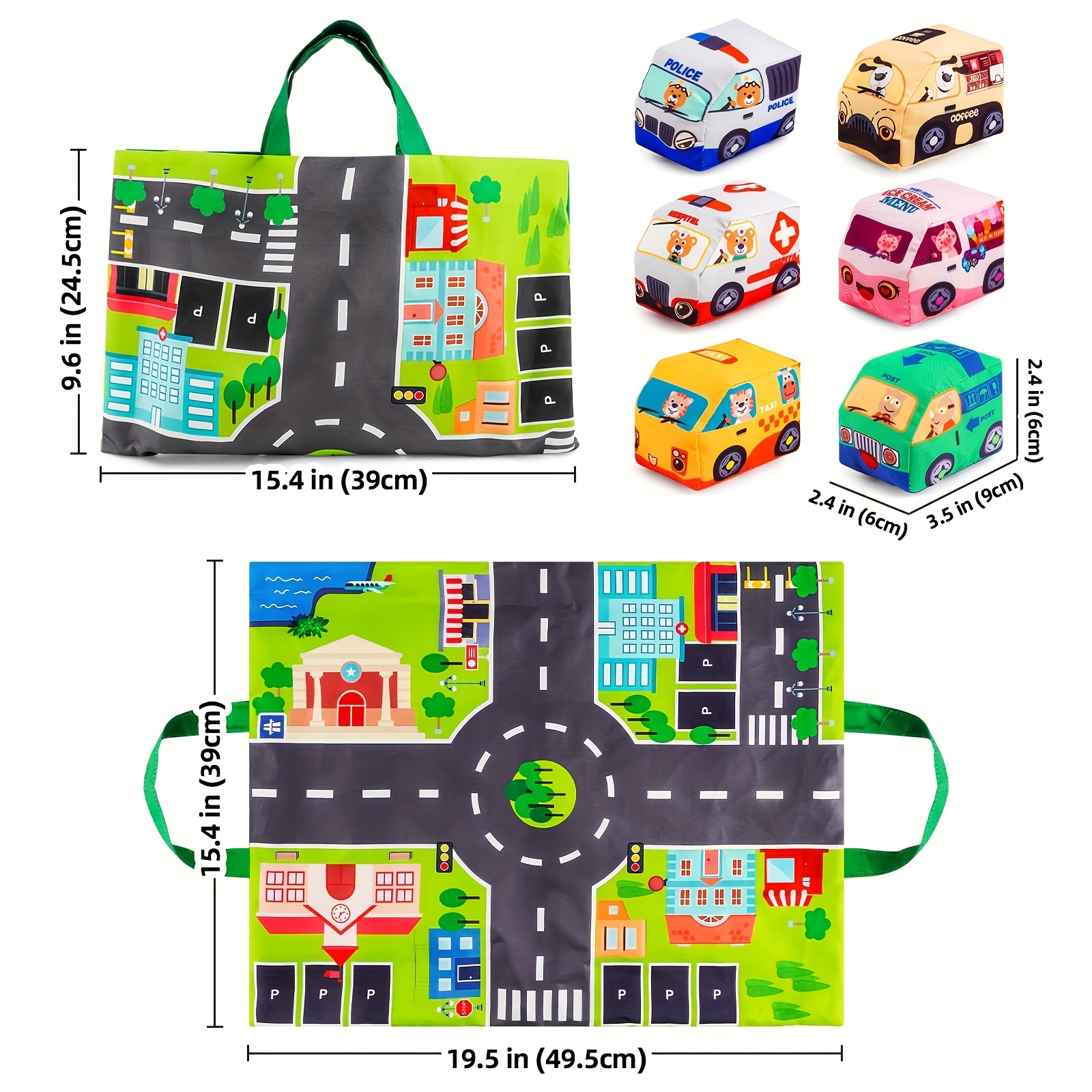Interactive Fabric Car Play Mat with Storage Bag