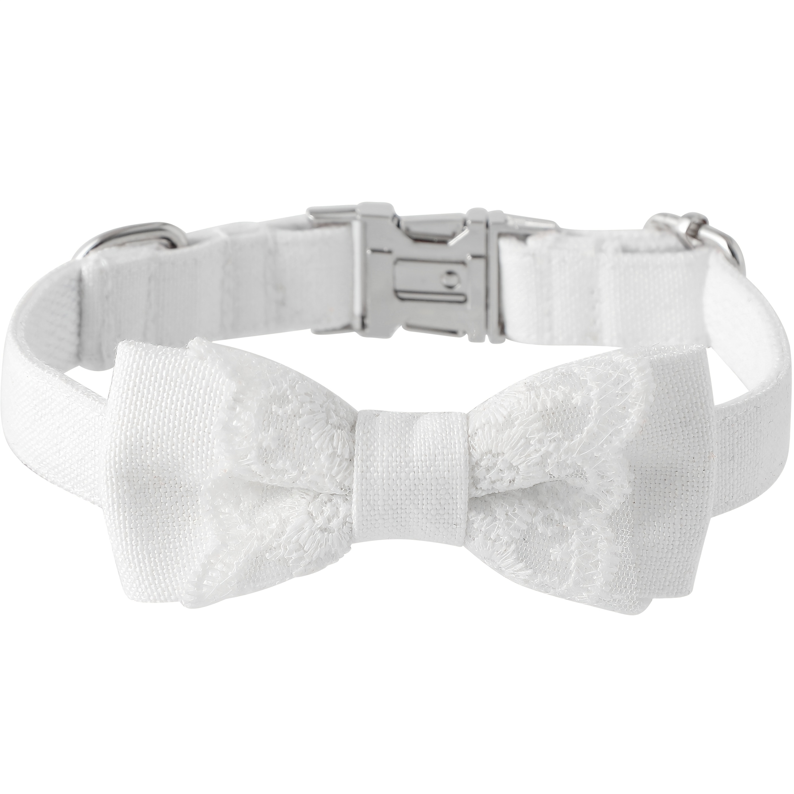 White Lace Bowtie Dog Collar with Adjustable Floral Design