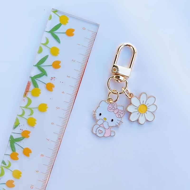 {} Cartoon Hello Kitty Flower Keychain Cute Bag Pendant Metal Accessories