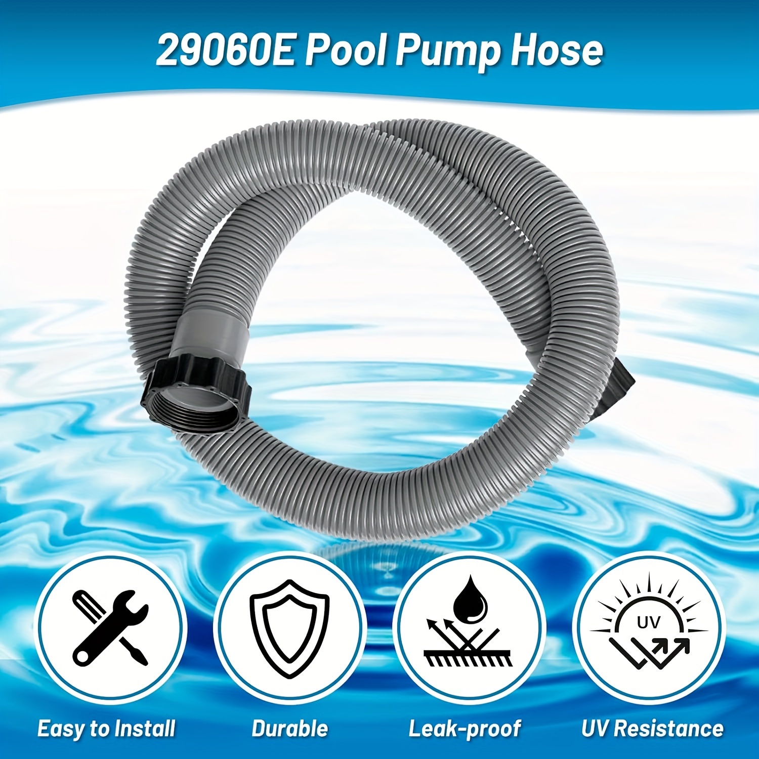 Tuyaux De Piscine 150 Cm – Lot De 2, Diamètre 32 Mm, Avec Clips Métal Et Raccord, Pour Pompe De Filtration