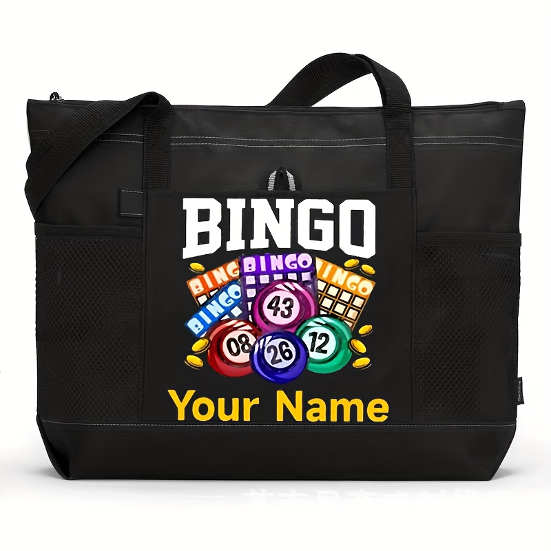 TEMU Custom Women's Bingo-themed Shoulder Bag - Durable Large Capacity Tote With Inner Pocket, High Quality Zipper, Unisex Travel Cosmetic Organizer