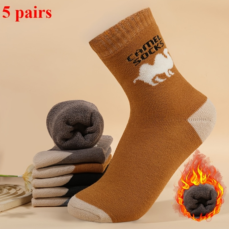 

5 Paires de Chaussettes Thermiques pour Hommes en Couleurs, Un Cadeau Chaud d'Hiver pour Papa, Chaussettes d'Hiver Épaisses, Résistantes au Froid et Confortables