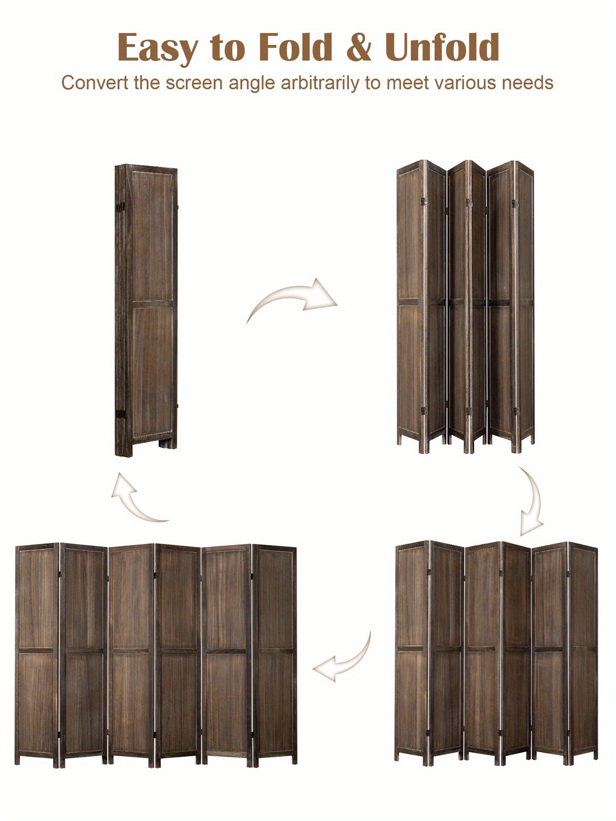 4/6 Panels Room Divider Screen - 360° Adjustable Folding Panels, 91
