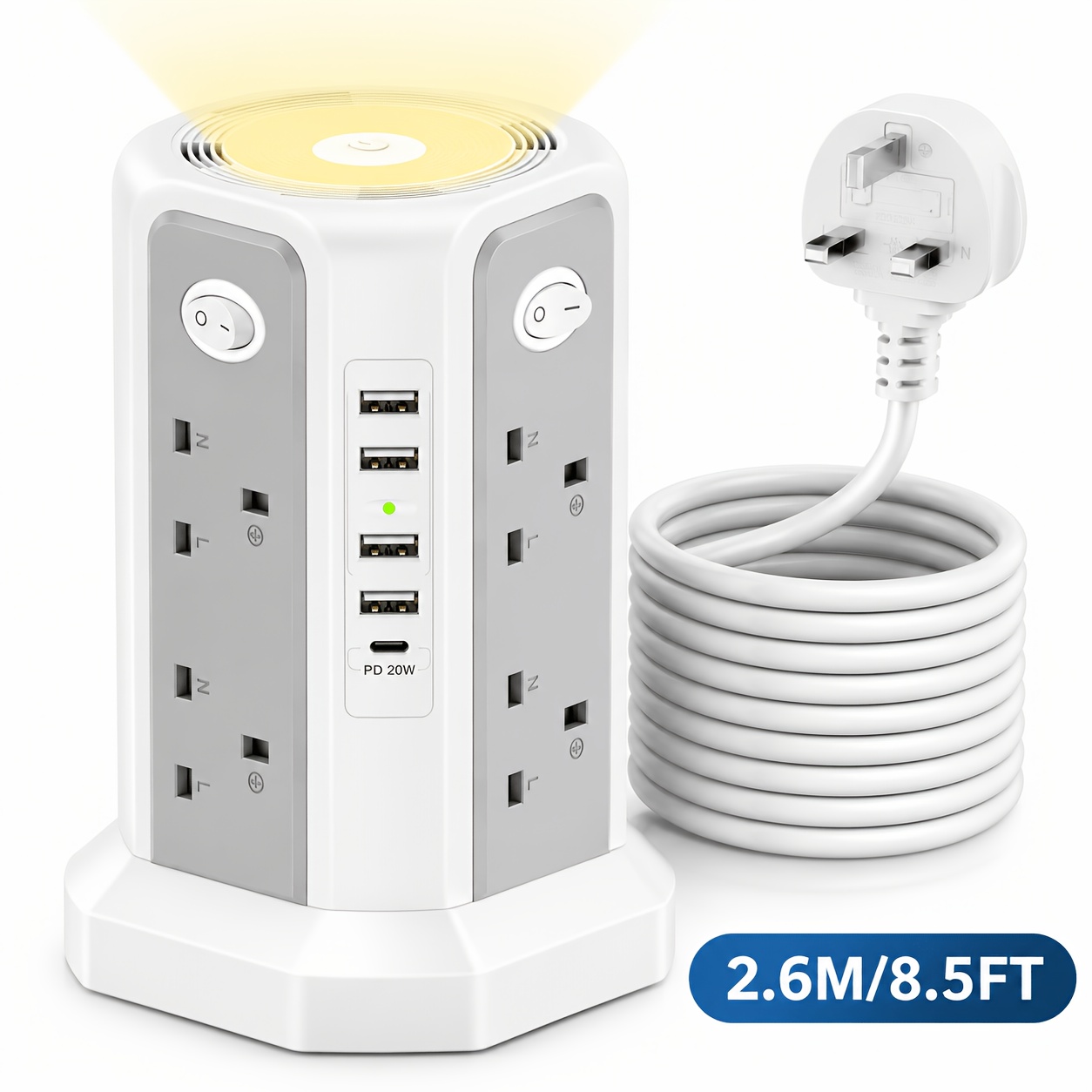 Tower Extension with USB Slots & Night Light
