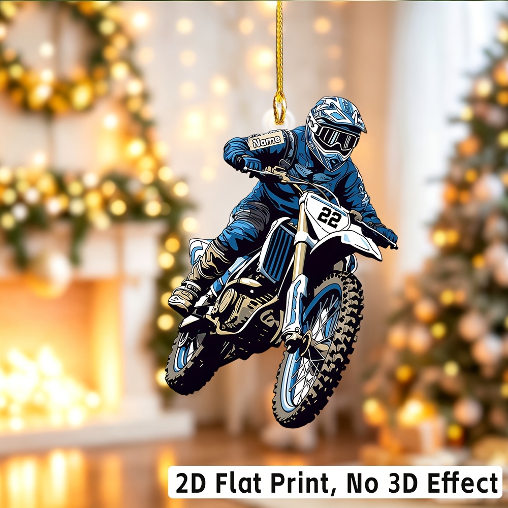 TEMU 2d Flat, Personalized Dirt Bike Motocross Rider Ornament - Custom Name/text & Dirt Bike Suitable For Christmas Tree Hanger, Bag Charm, Luggage